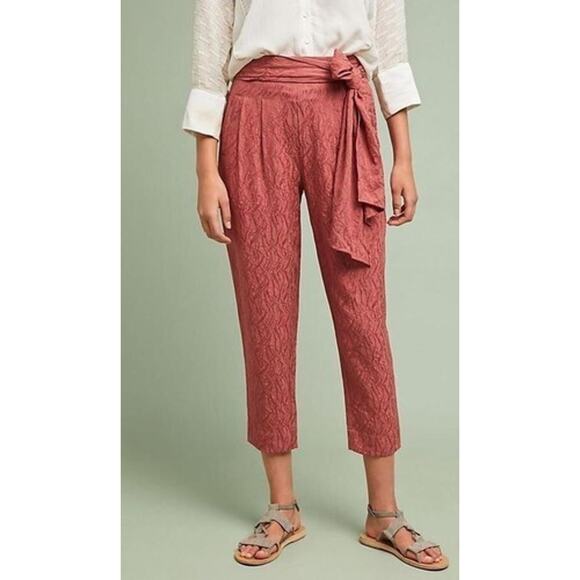 Anthropologie Pants - Anthropologie Ett:Twa Rust Textured Cropped Tie Waist Pants US 4 UK 8